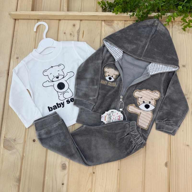 Piece Black Velvet Sweatshirt and Pants Set 1
